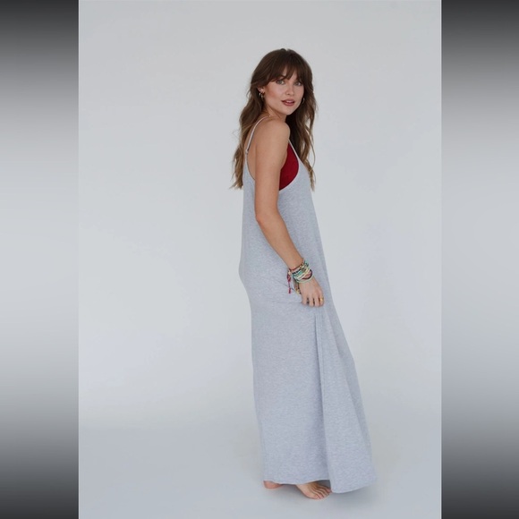 Zenana Maxi Dress Size XL Flowing Loose Fit Heather Gray Side Pockets Stretch - Picture 2 of 14